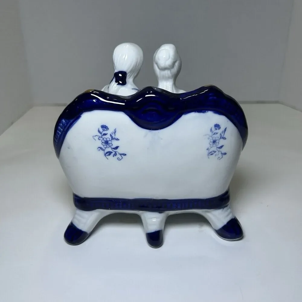 Vintage Victorian/Colonial Porcelain Couple On Sofa White/Blue Home Decor